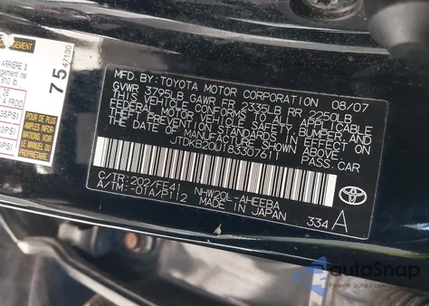 2008 Toyota Prius из США, поврежденный, VIN JTDKB20U183307611